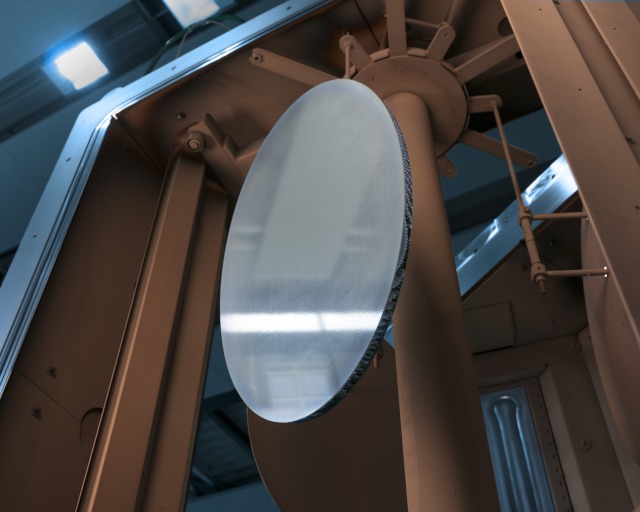 CFRP microwave reflector with a PVD + PACVD functional coating for MetOp-SG satellites.