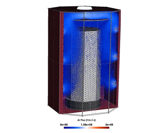 Gas-flow simulation in a modeled coating chamber.