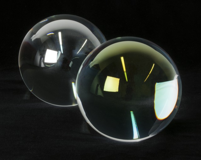 Antireflective coating on a glass sphere of 12 cm diameter.