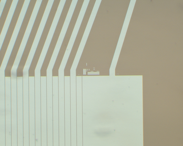 Photolithographically produced ITO stripe electrode with a stripe width of 96 µm.