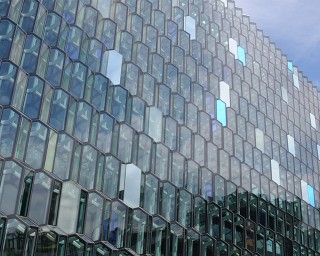 An example of modern glass architecture - the Harpa concert center in Reykjavik