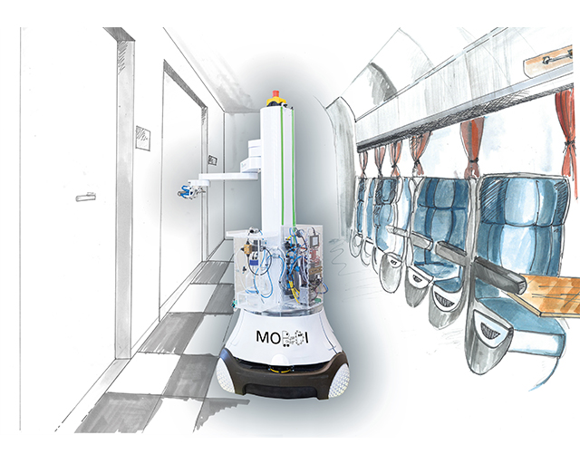 Development of disinfection robots for use in buildings and in transportation in the MobDi project.