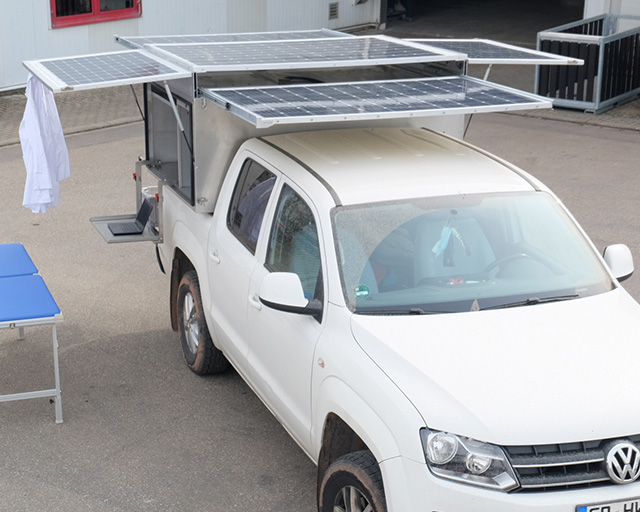 Prototype of the mobile supply unit mounted on a commercial pickup truck. 