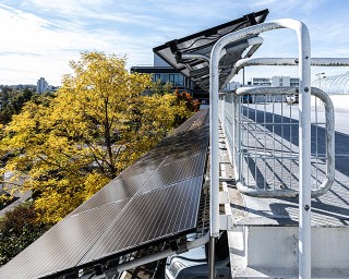 Solar panels on the parking garage of the Fraunhofer Institute Center Stuttgart.