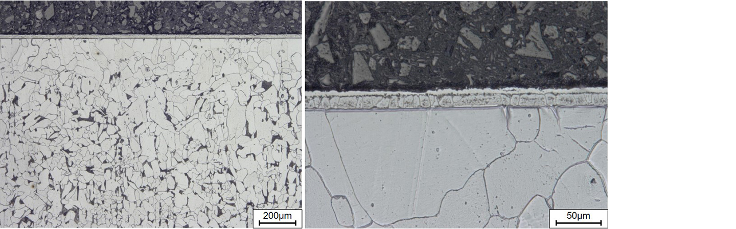 Microscope images of the cross-section preparation of a diffusion-alloyed material with chromium.