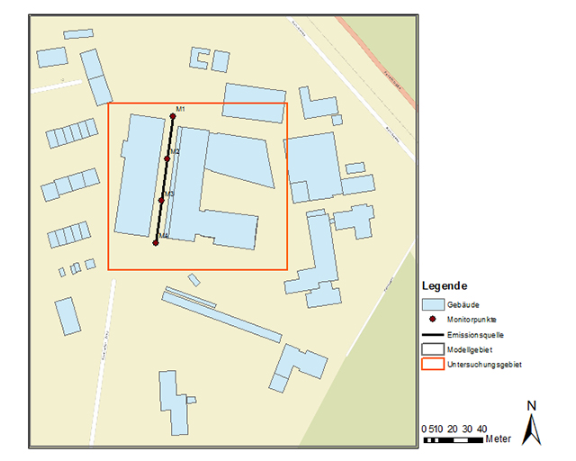 ArcMap model sketch of the evaluated area.