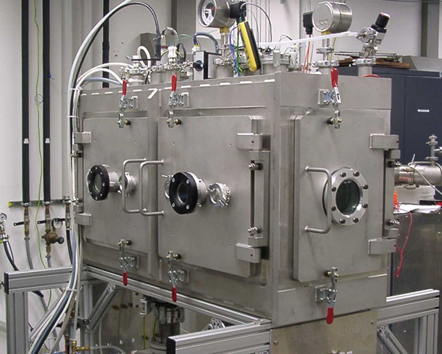 Inline gas-flow sputtering system with different coating stations.